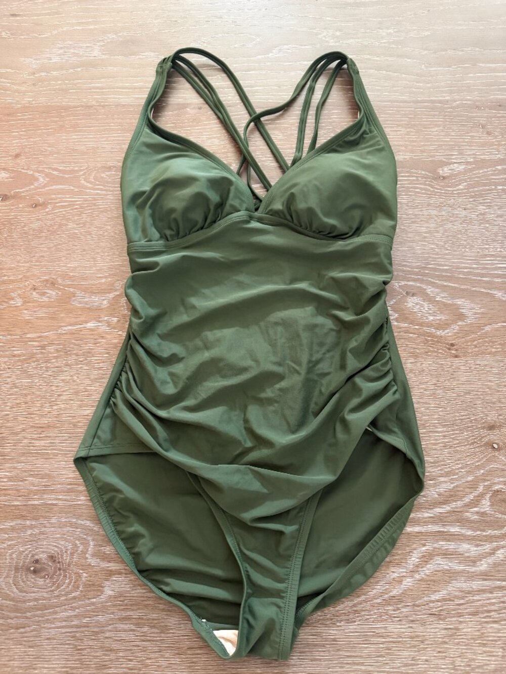 Womens Kona Sol Olive Green criss cross strap one Piece Swimsuit size large